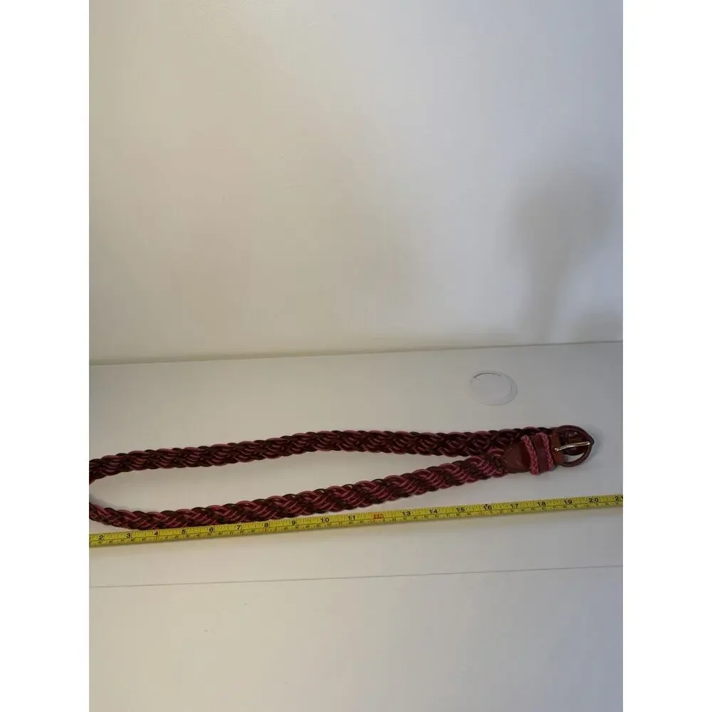 Braided Genuine Leather Belt Pink Brown Gold Buckle Woven Gaucho XL 42”